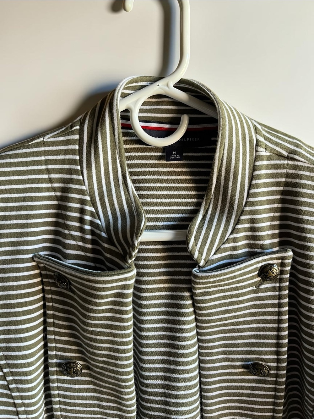 Tommy Hilfiger Olive Green & White Striped Military-Style Blazer NWOT Size M - Picture 4 of 9